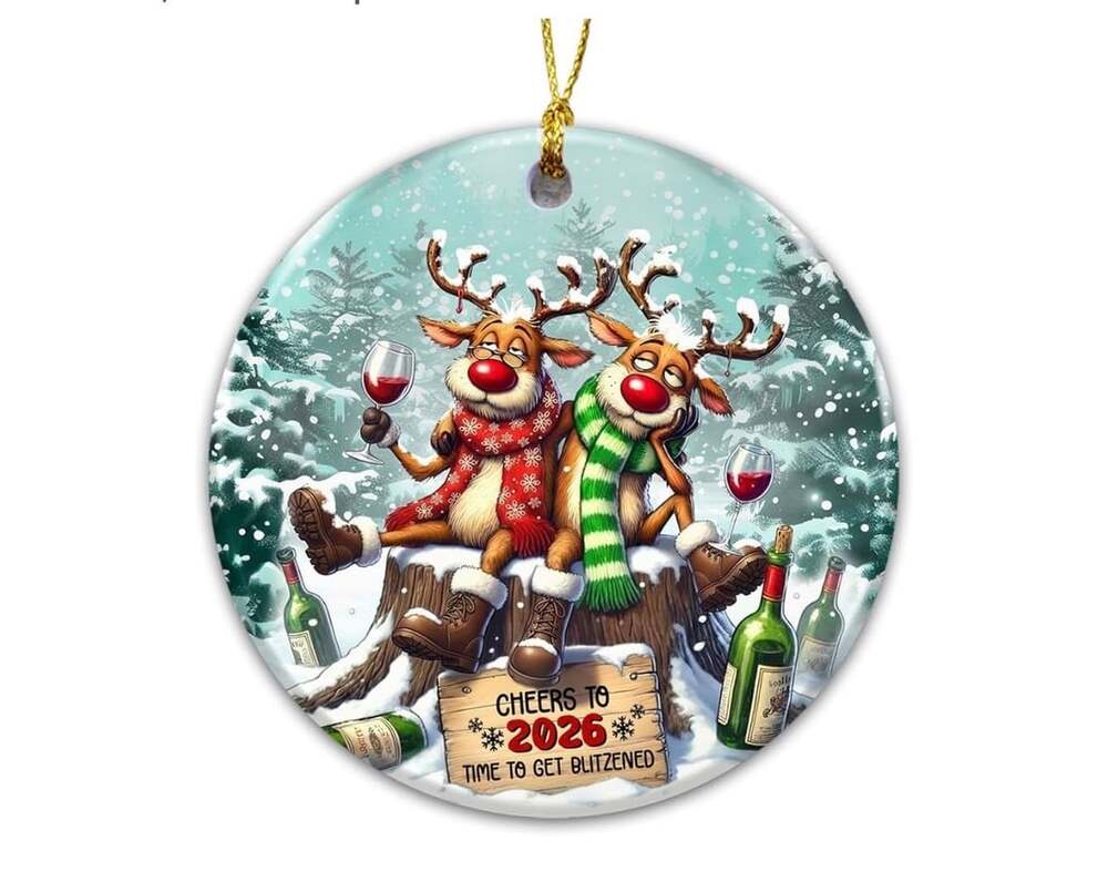 Funny Reindeer 2026 Ceramic Christmas Ornament